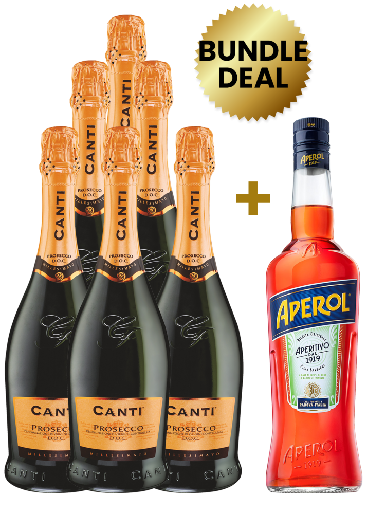 6 Btls Canti Prosecco DOC Extra Dry Millesimato 75Cl Get 1 Btl Aperol Aperitivo 1L Free